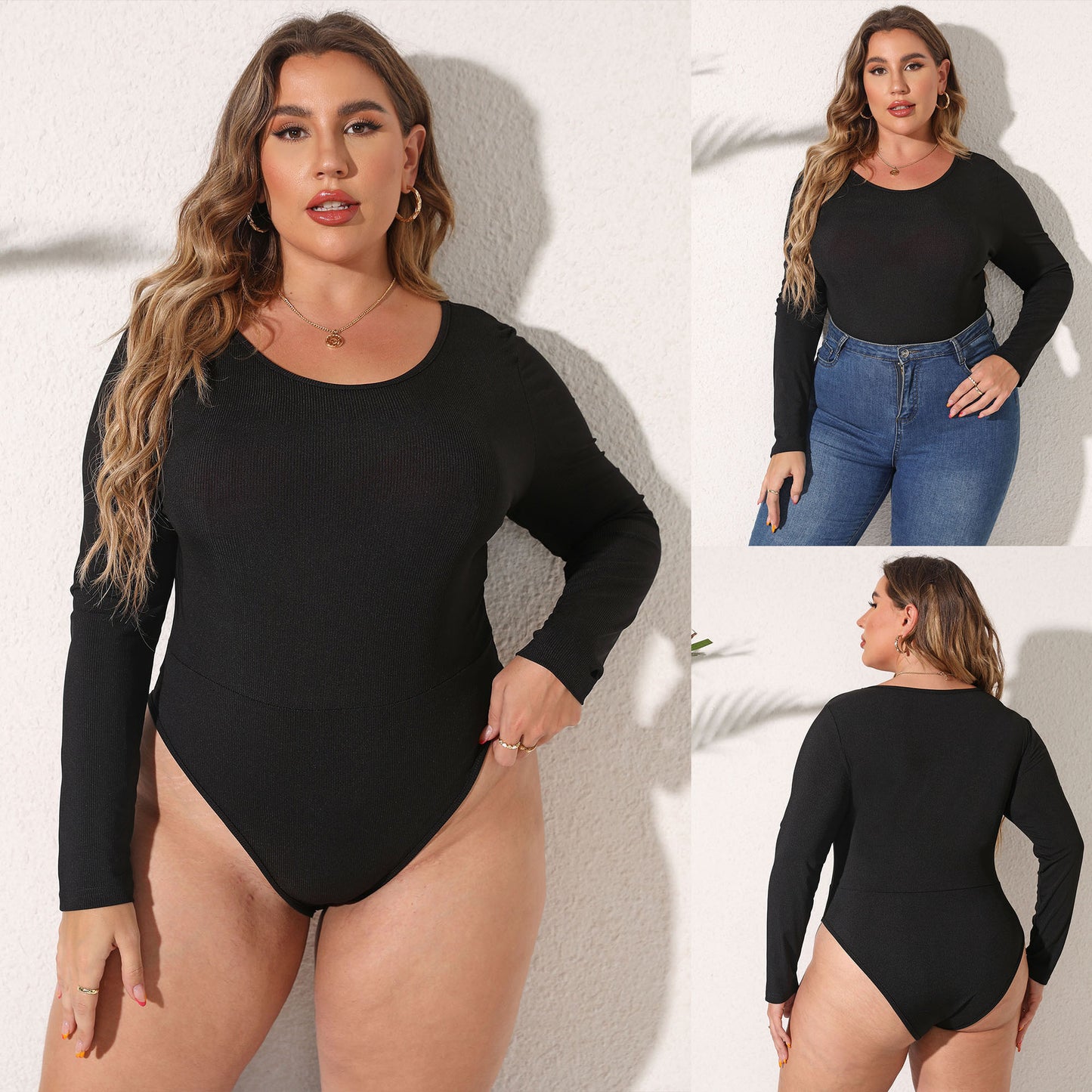 Plus Size Slim Fitting Long Sleeved Bodysuit