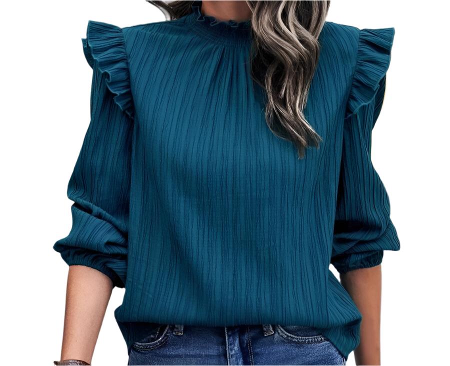 Ruffled Lotus Leaf Lantern Sleeve Elegant Top