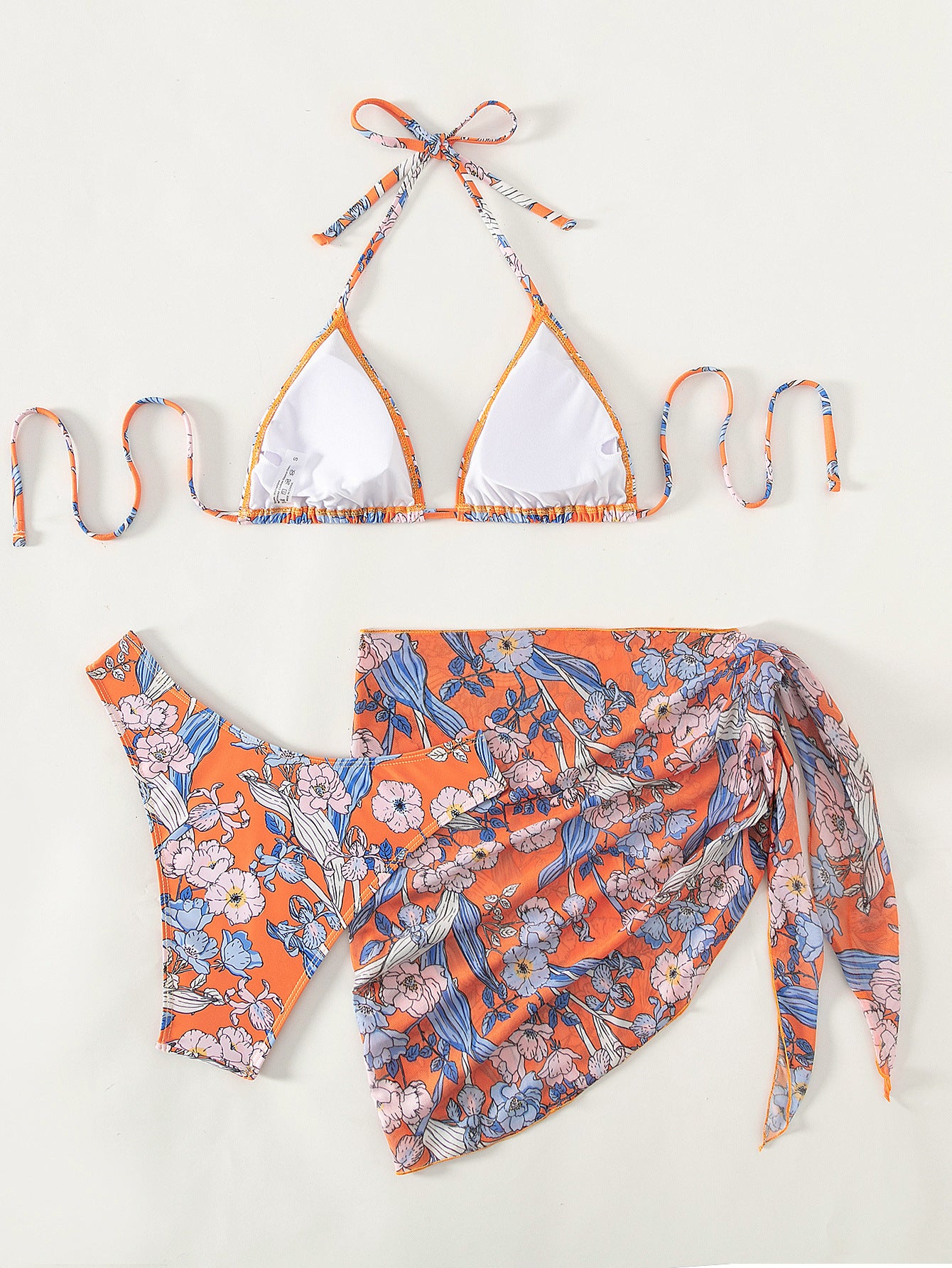 Printed Sexy Backless Three Piece Bikini