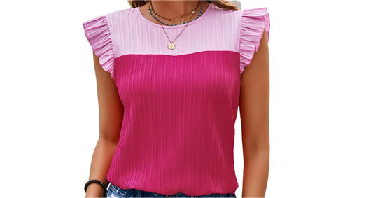 Jacquard Striped Color Contrast Flying Sleeve Blouse