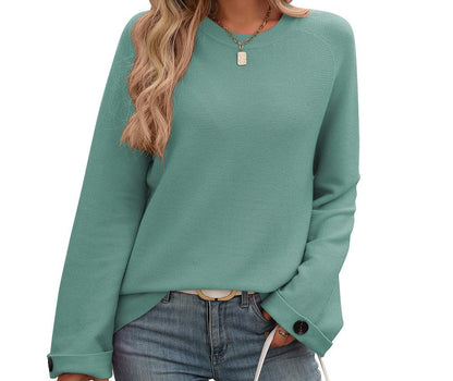 Button Cored Yarn Long Sleeve Sweater