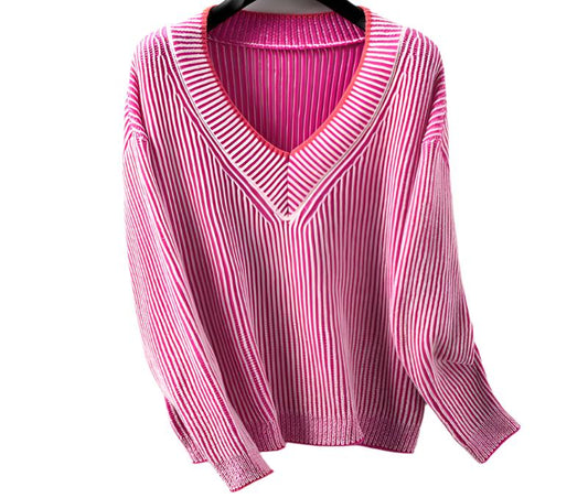 V-neck Striped Pullover Sweater