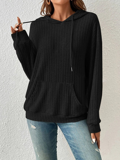 Knitwear Hooded Sunken Stripe Kangaroo Pocket Long Sleeve Sweatshirt