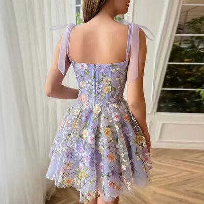 Three Dimensional Floral Embroidered Sheath Sexy Cami Dress