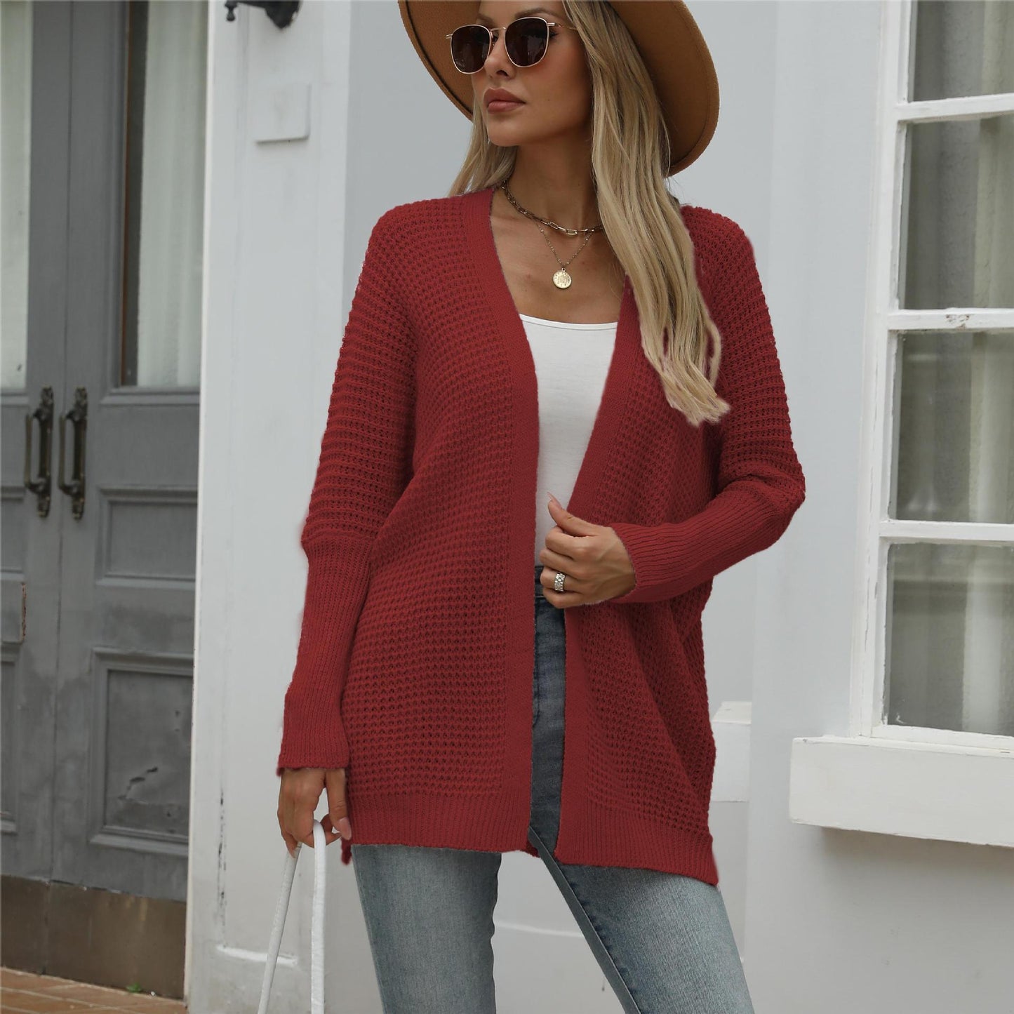 Knitted Loose Solid Color Cardigan Sweater