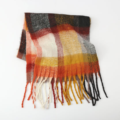 Yarn Tassel Plaid Scarf