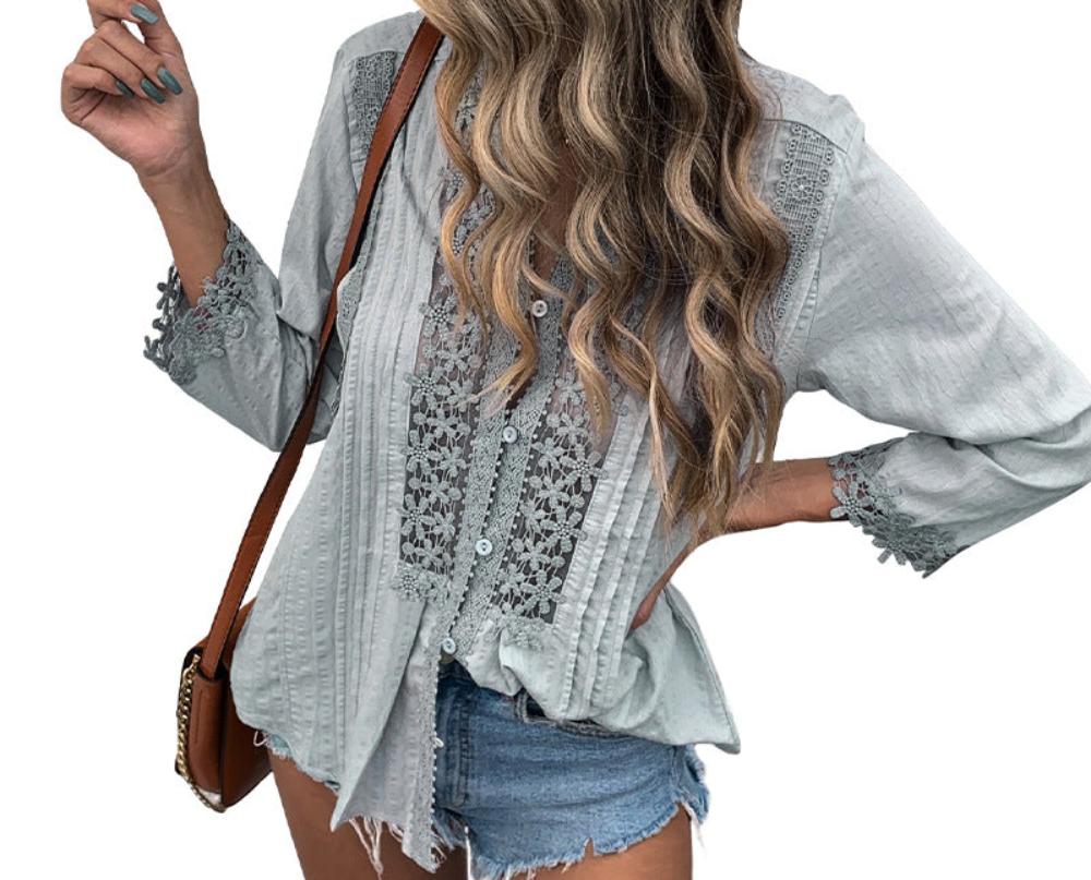 Lace Embroidery Long Sleeve Top