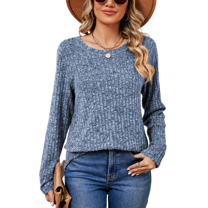 Solid Color Round Neck Loose Long Sleeve Pullover Top