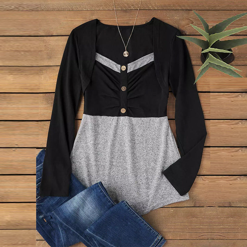 Comfort Casual Color Contrast Long Sleeved Top