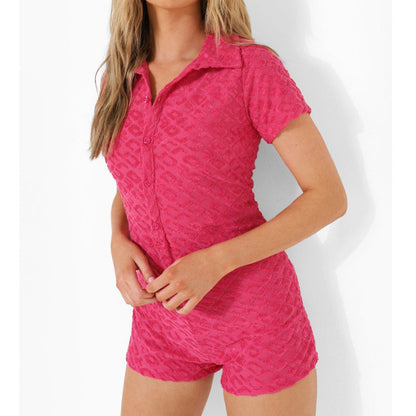 Knitted Embossed Polo Romper