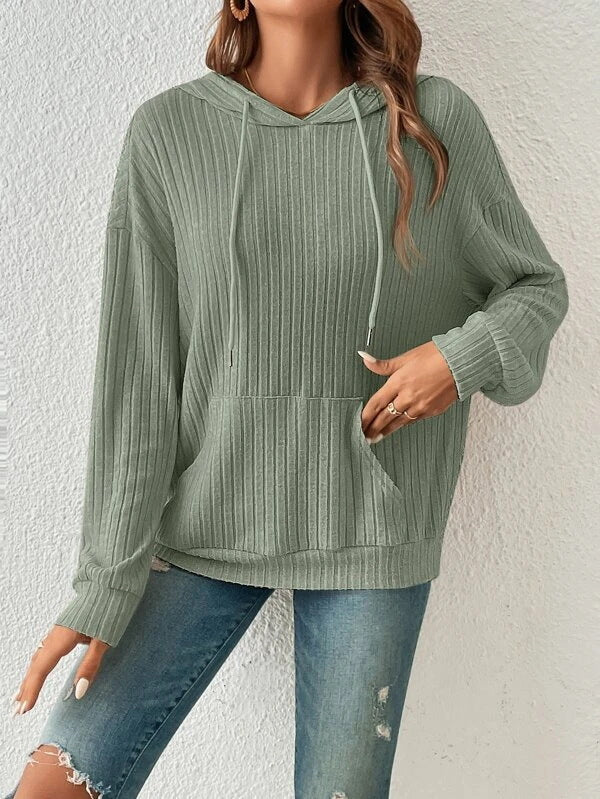 Knitwear Hooded Sunken Stripe Kangaroo Pocket Long Sleeve Sweatshirt