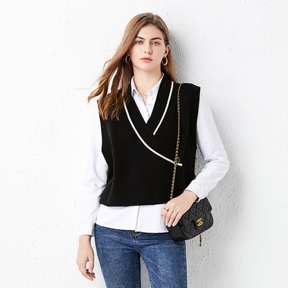 Knitted Wrap V-Neck Loose Sweater Top