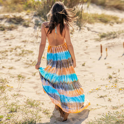 Tie Dye Backless Bohemian Beach Long Dress