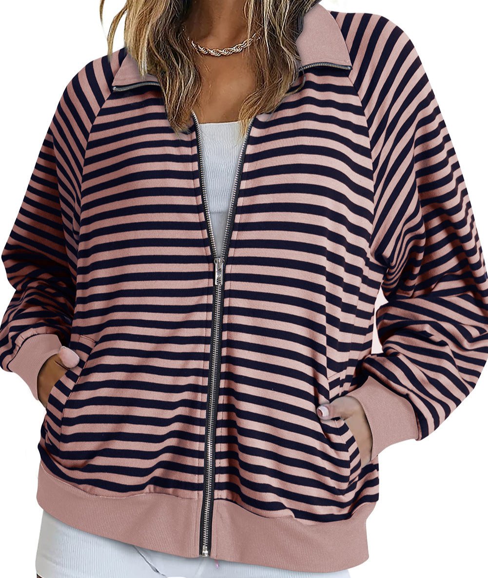 Casual Shirt Striped Collared Contrast Color Jacket