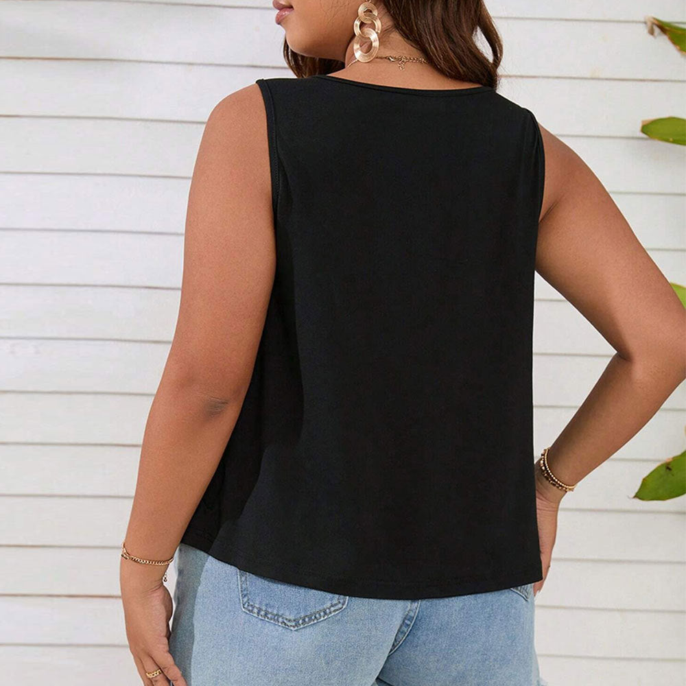 Plus Size U-Neck Sleeveless Loose Casual Knitted Top