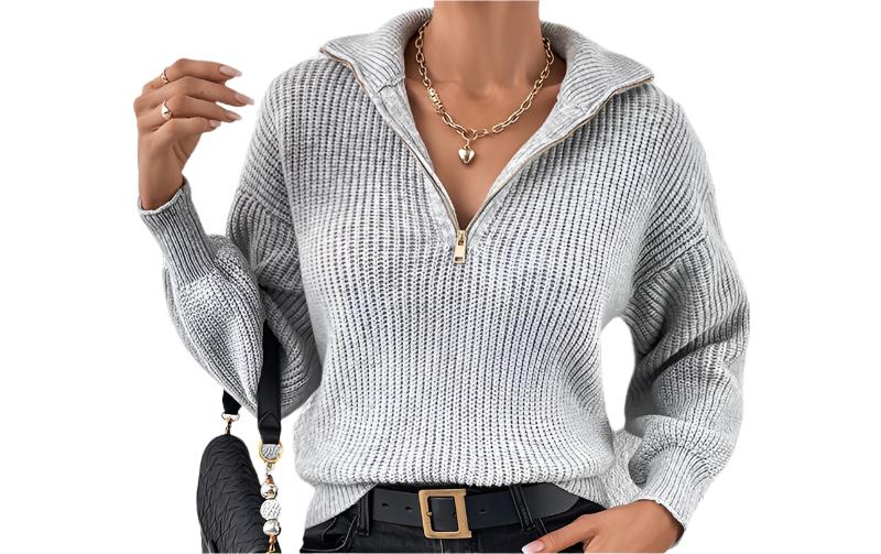 Pullover Half Zipper Polo Collar Long Sleeve Sweater