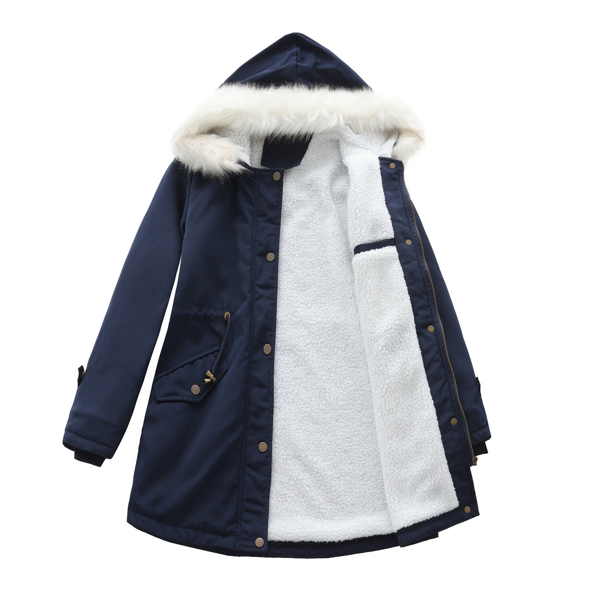 Detachable Fur Collar Hooded Cotton Padded Fleece Padded Coat