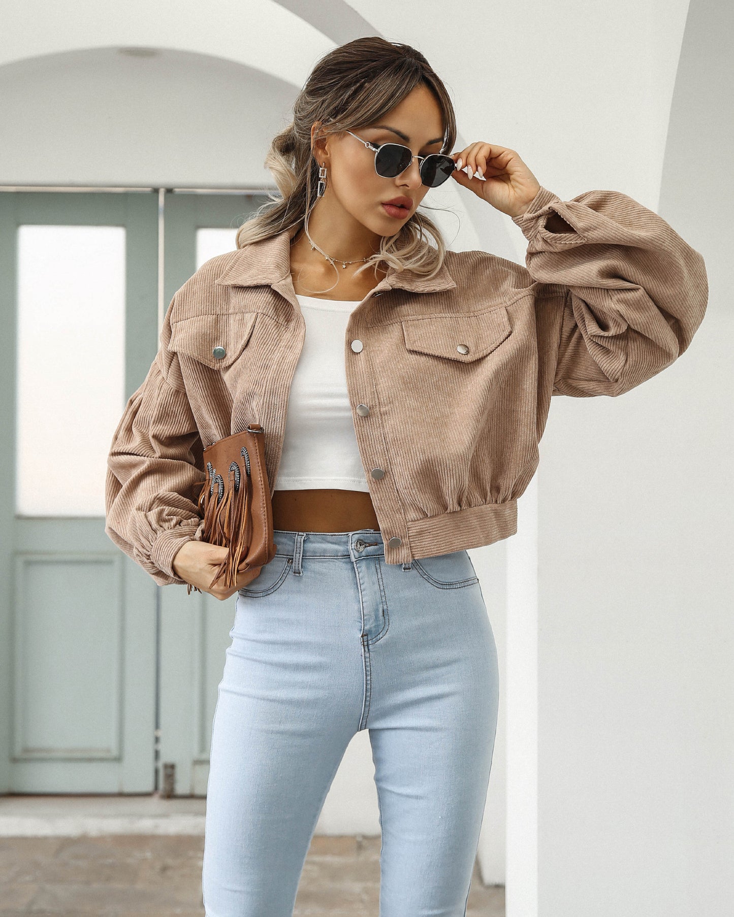 Casual Collared Corduroy Jacket
