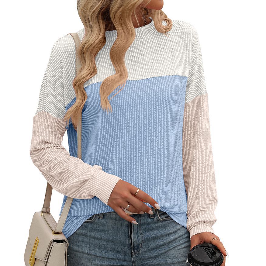 Twist Strip Color Long Sleeve Pullover Sweater