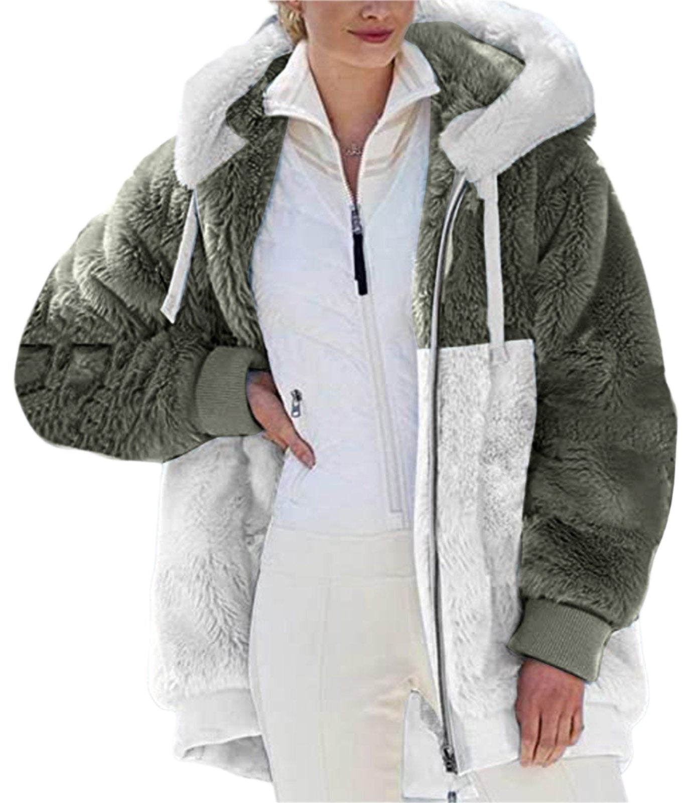 Loose Plush Zipper Hooded Coat