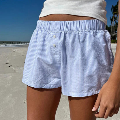 Striped Loose Elastic Waist Shorts