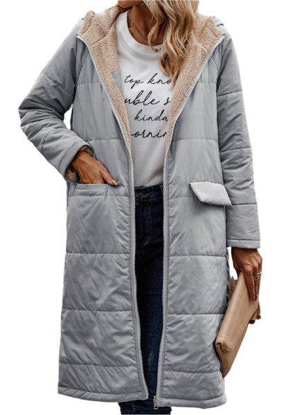 Simple Stitching Long Double Sided Long Sleeved Hooded Coat