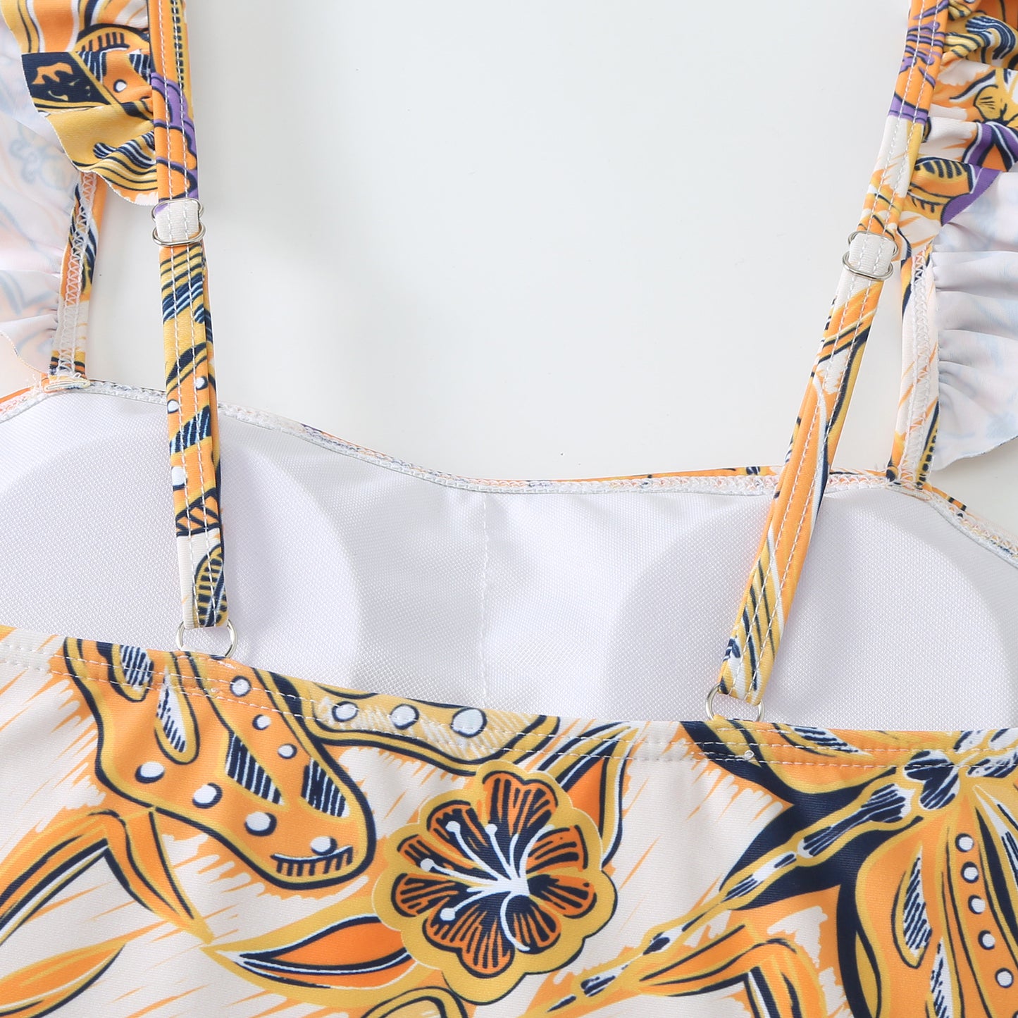 Retro Print Ruffle Strap Swimsuit