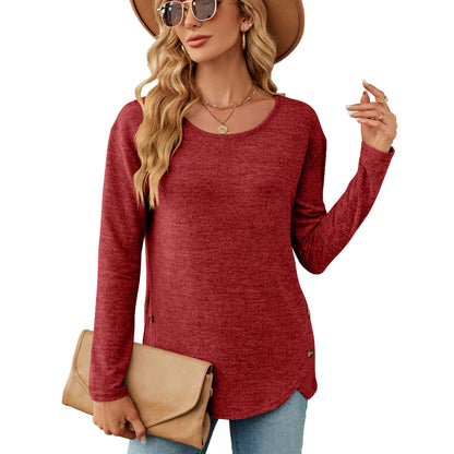 Solid Color Long Sleeve Button Top