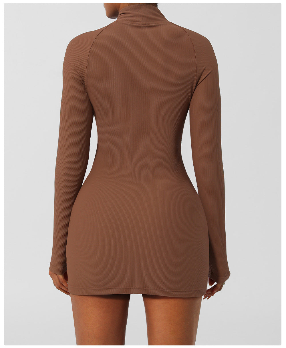 Long Sleeve Zipper Yoga Dress