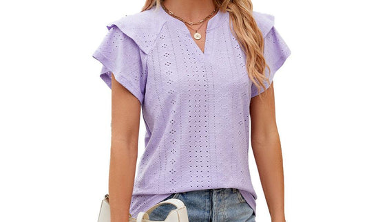 Double Sleeve V-neck Loose Short Sleeve Top