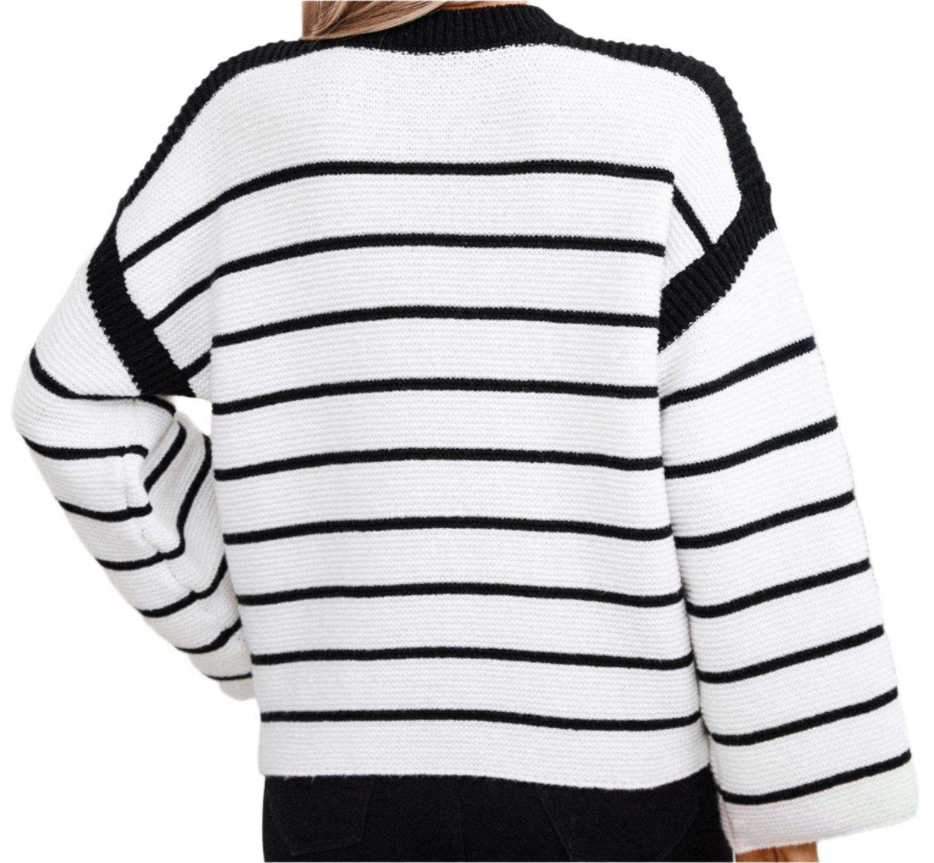 Black White Striped Pullover Sweater