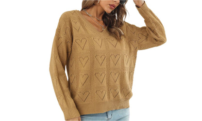 Heart Plaid Long Sleeved Knitwear Sweater