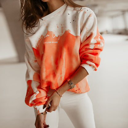 Printed Tie-Dyed Long Sleeve Pullover Sweatshirt