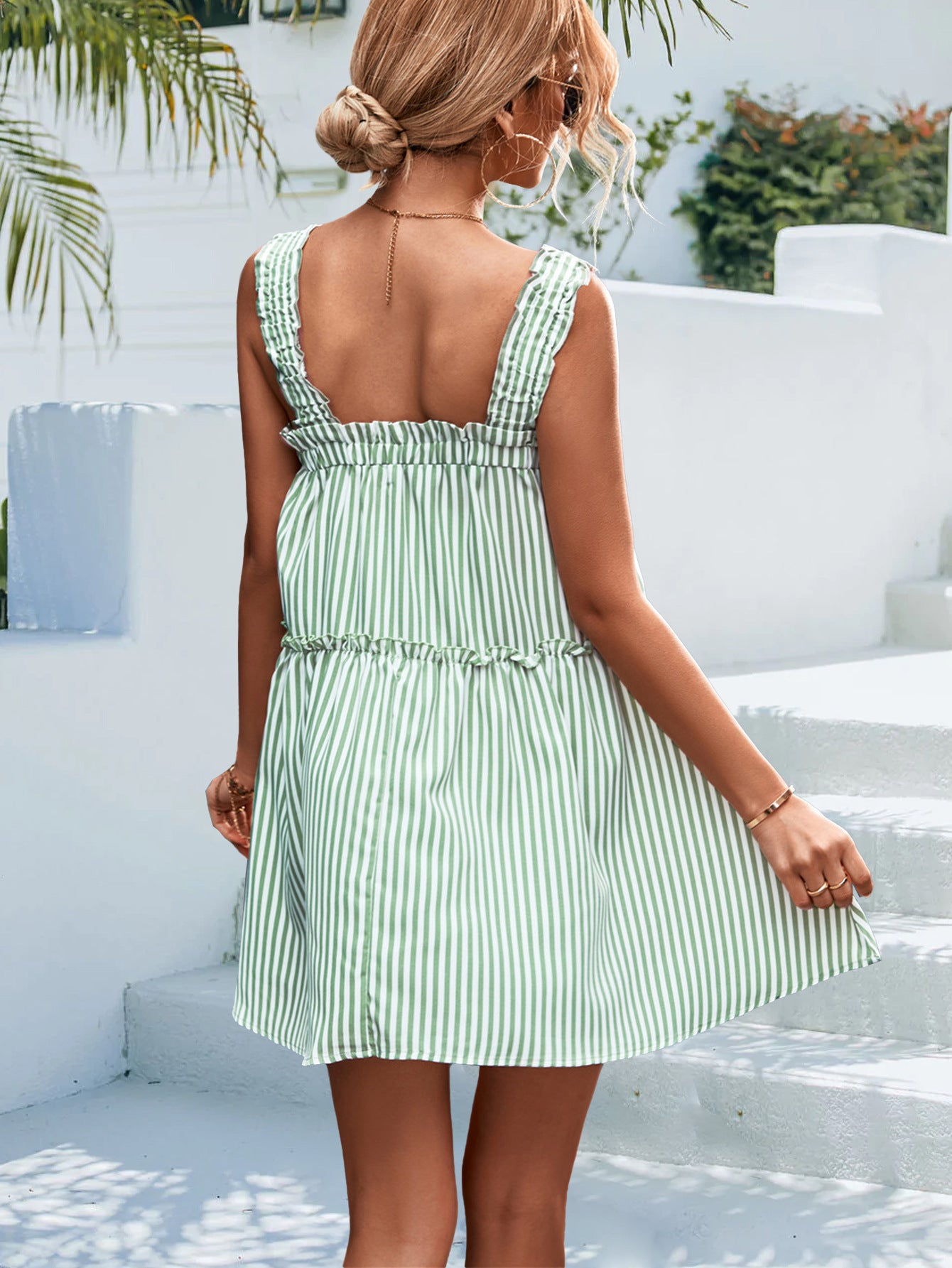 Classic Striped Ruffled Splicing Sling Dress