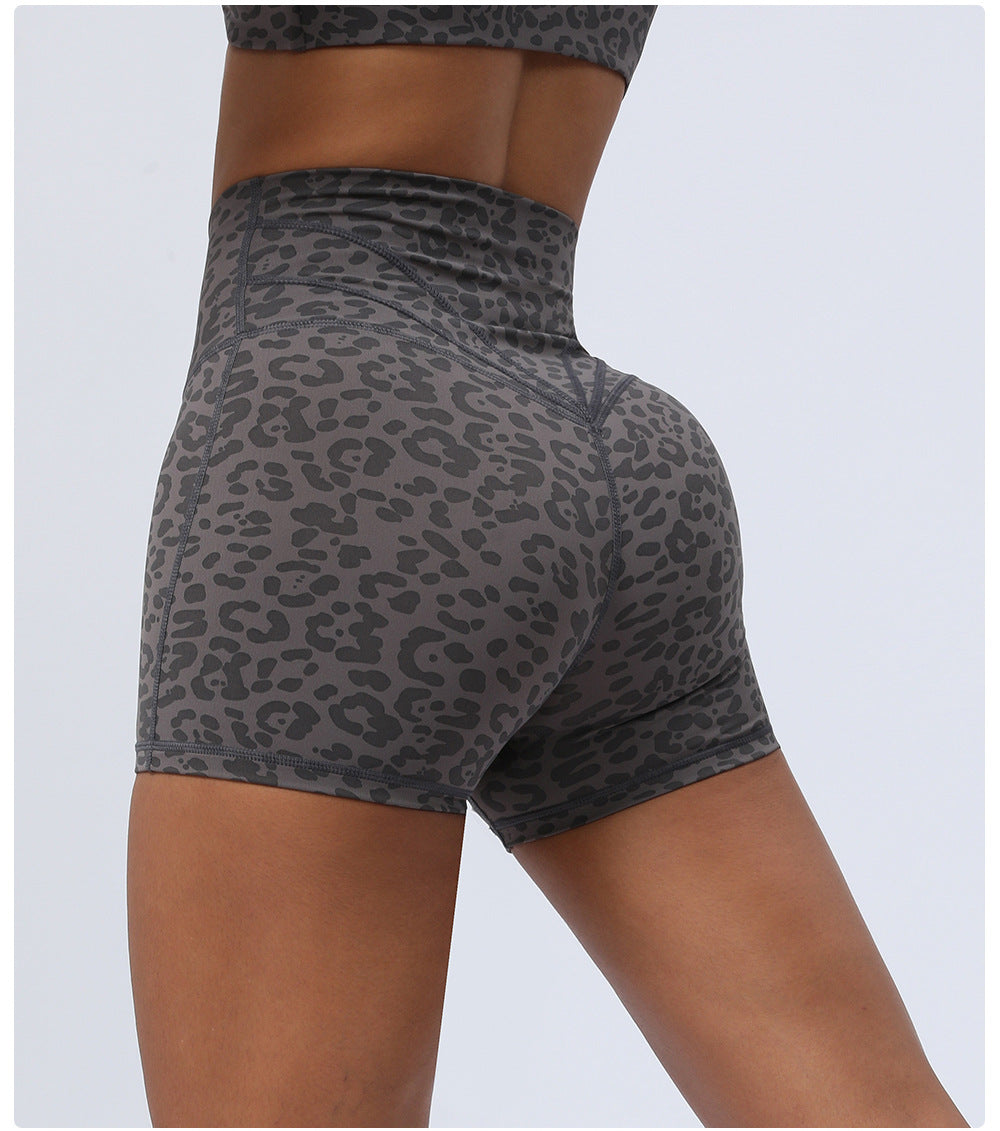 Leopard Yoga Cross Waist Fitness Shorts