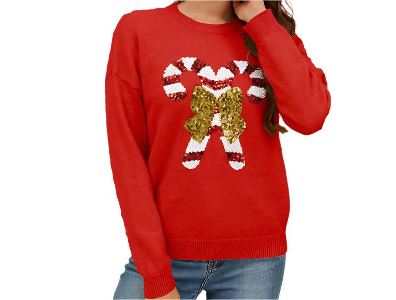 Christmas Candy Canes Sequined Sweater