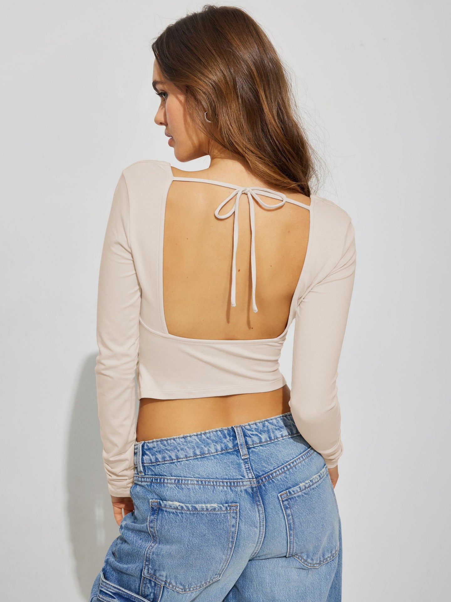 Sexy Long-Sleeve Square Collar Backless Top