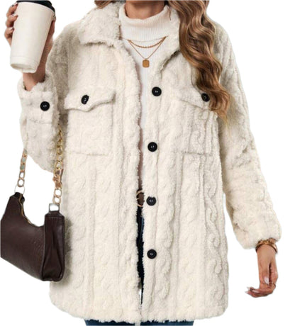 Double Sided Plush Button Cardigan Mid Length Coat