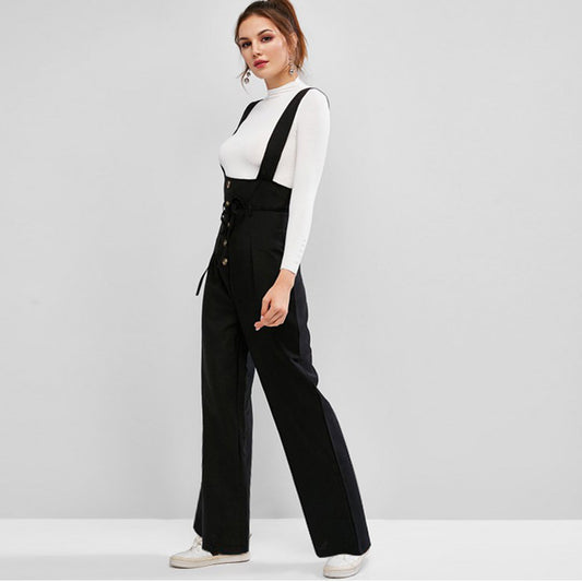 Wide Leg Waist Button Jumpsuit