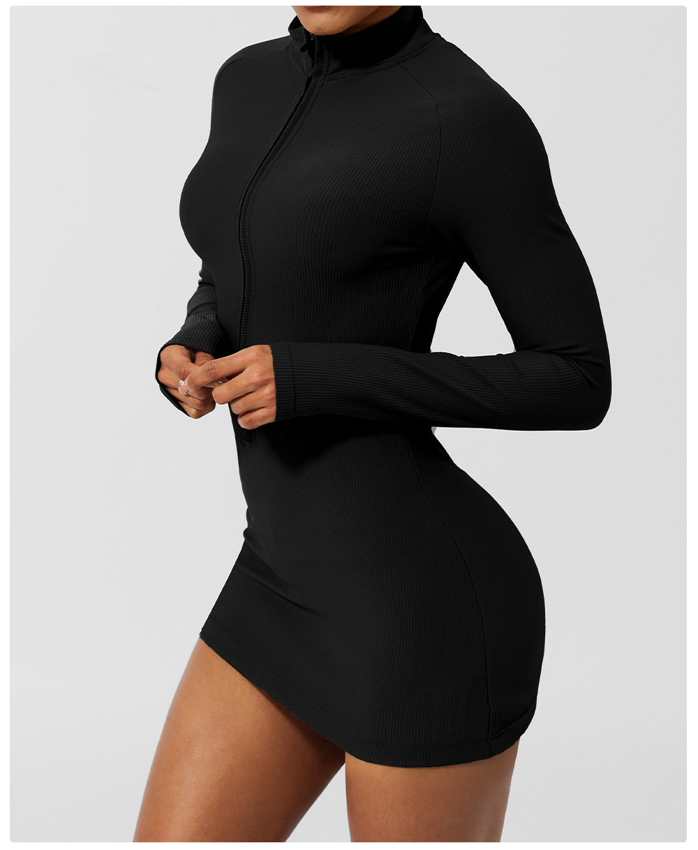 Long Sleeve Zipper Yoga Dress