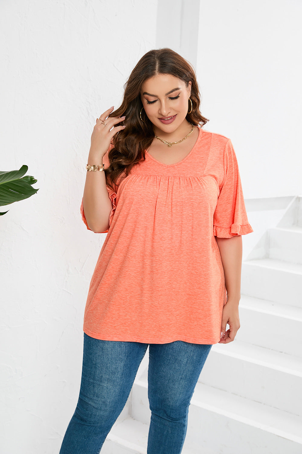 Plus Size Casual Pleated Loose Top