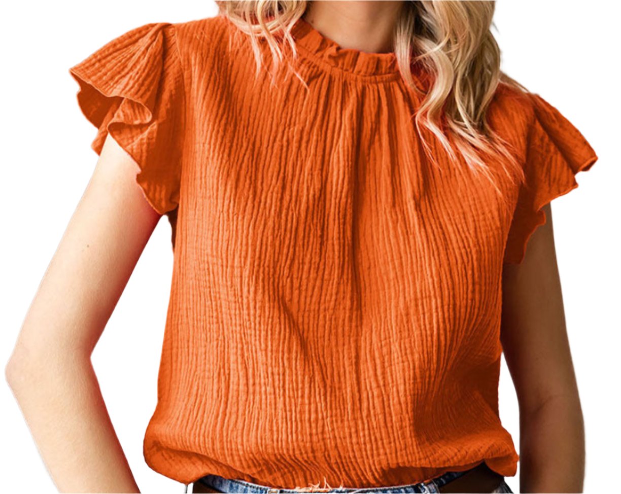 Rose Ruffle Sleeve Textured Top