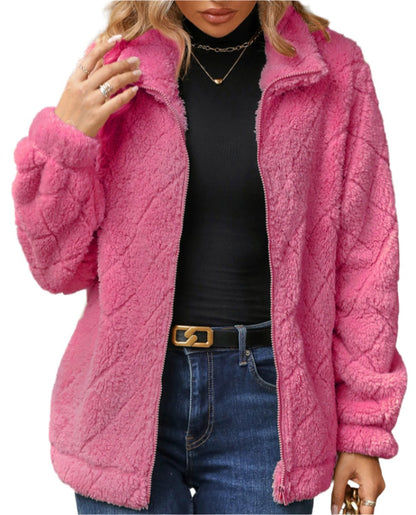 Autumn Winter Zipper Diamond Plush Coat