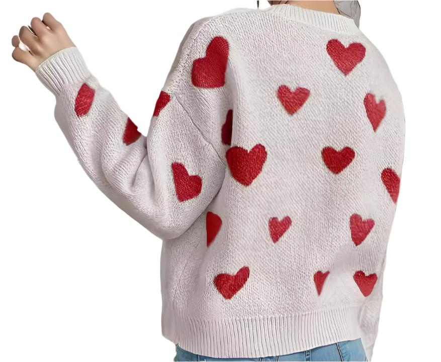 Love Pattern Round Neck Sweater