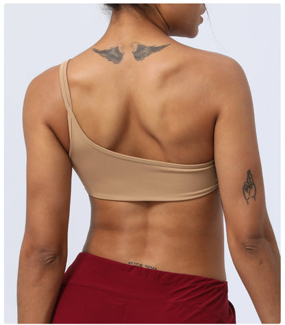 Nude Feel One Shoulder Thin Strap Yoga Sports Bra