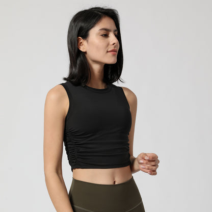 Sports Yoga Exercise Side Waist Beam Fold Cropped Fitness Top