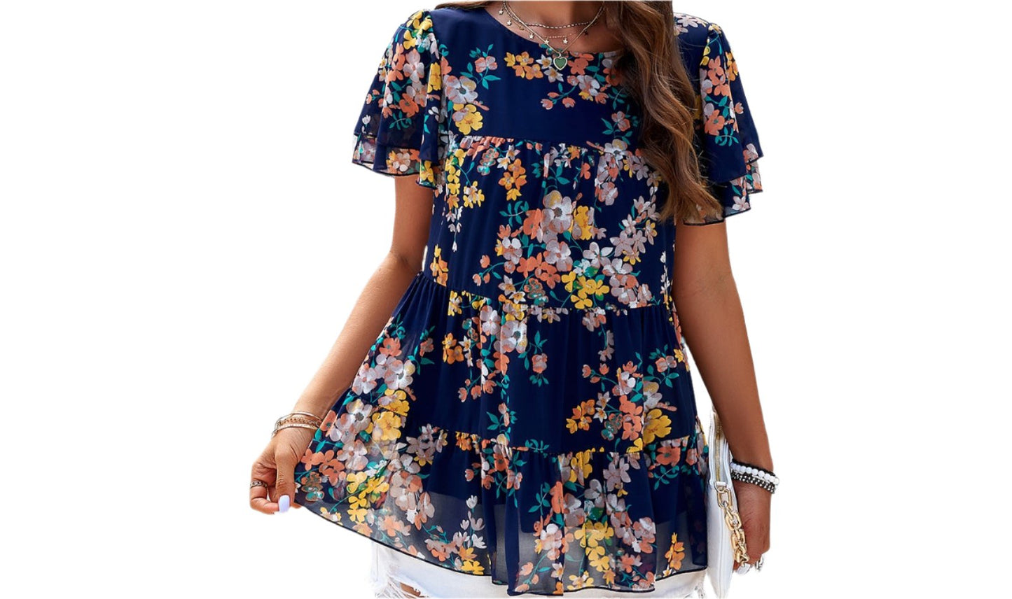 Casual Print Short Sleeved Top