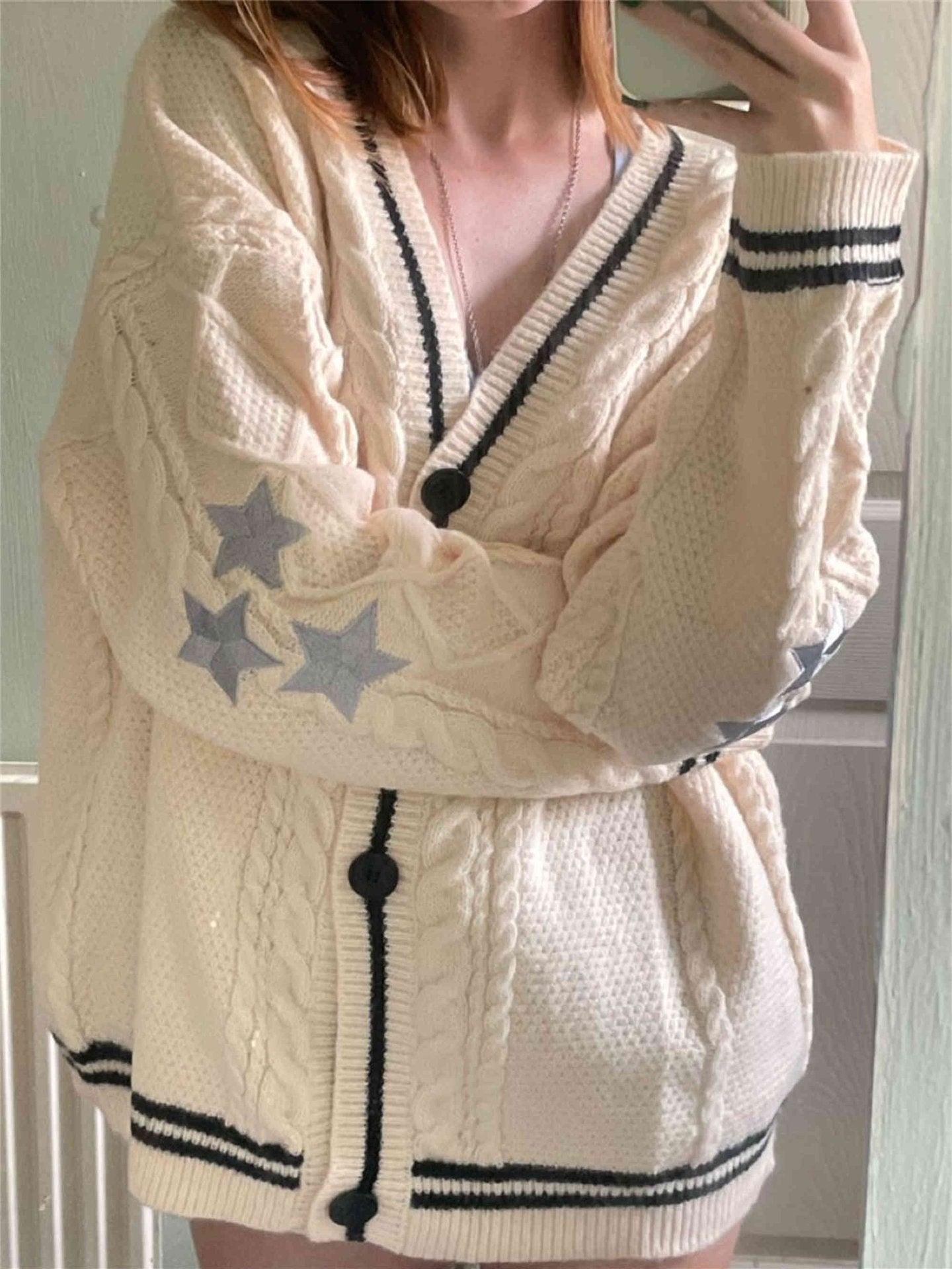 Batwing Knitted Star Sleeves Sweater Cardigan