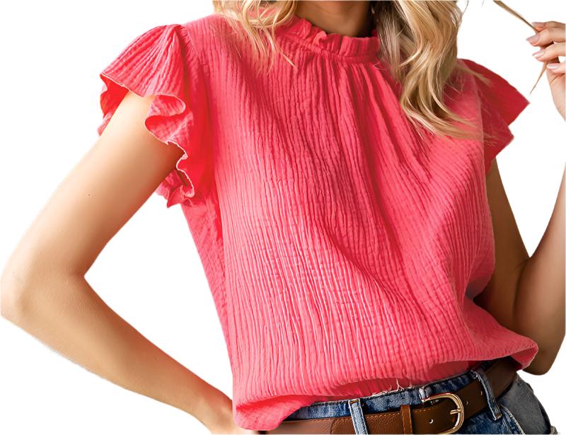 Rose Ruffle Sleeve Textured Top