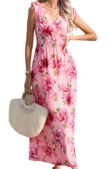 Floral Print V-neck Bohemian Dress